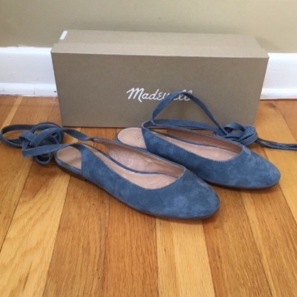 MADEWELL April Blue Suede Ankle-Wrap Flats - Picture 5 of 8